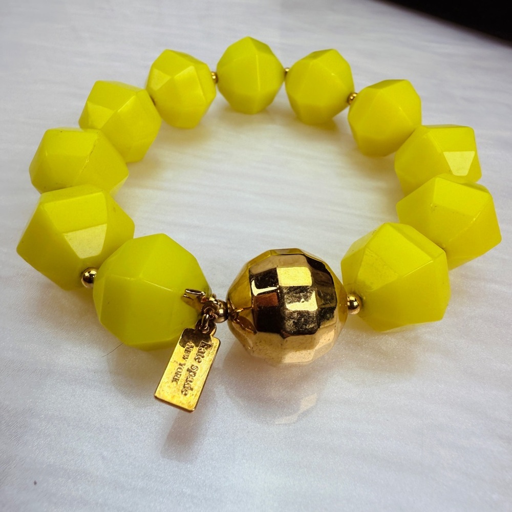 Kate Spade Yellow and Goldtone Large Beaded Strech Bracelet - Picture 15 of 15